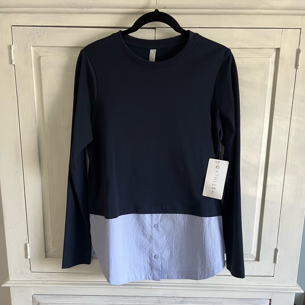 Athleta Gallery Top, navy blue, size Small Tall, NWT